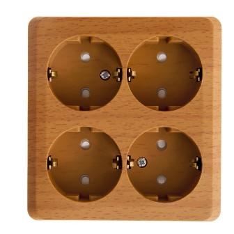 Schneider Electric  ЭТЮД  Темный Бук  Розетка 4-местная открытая установка с заземляющими контактами со шторками PA16-208T