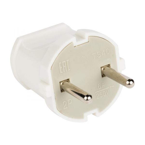 EKF Белый Вилка прямая без заземляющих контактов  6А 250В AVP6-10